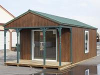 12x28 White Deer Cabin with front porch and patio doors at Pine Creek Structures of Spring Glen, PA