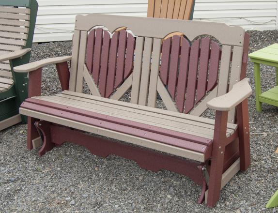 5' Heart Glider in Weather Wood and Cherrywood Poly Lumber